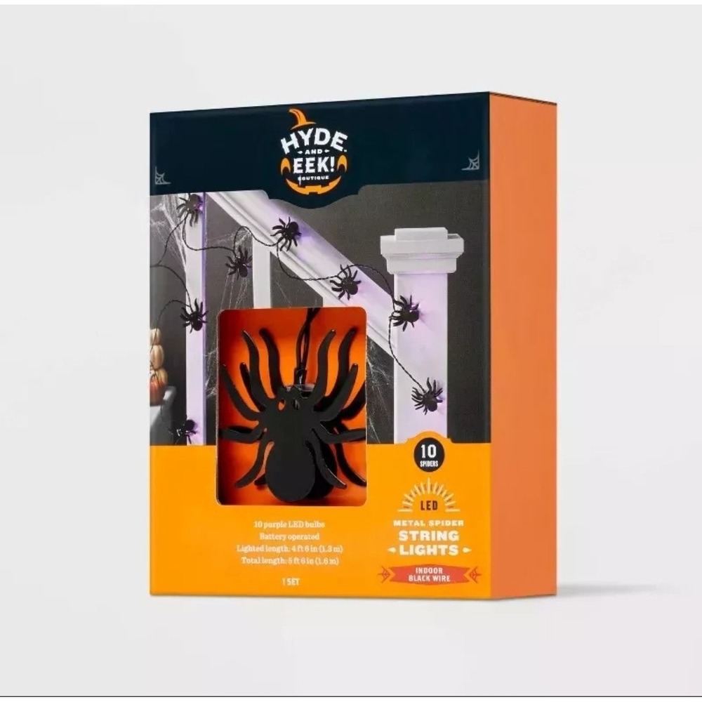 10 ct LED Metal Spider Halloween‎ String Lights Purple Hyde & EEK New